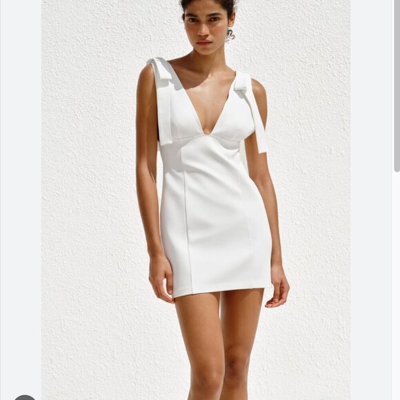 Zara Short Dress with Bows NWT Oyster White Size Large - Picture 5 of 11